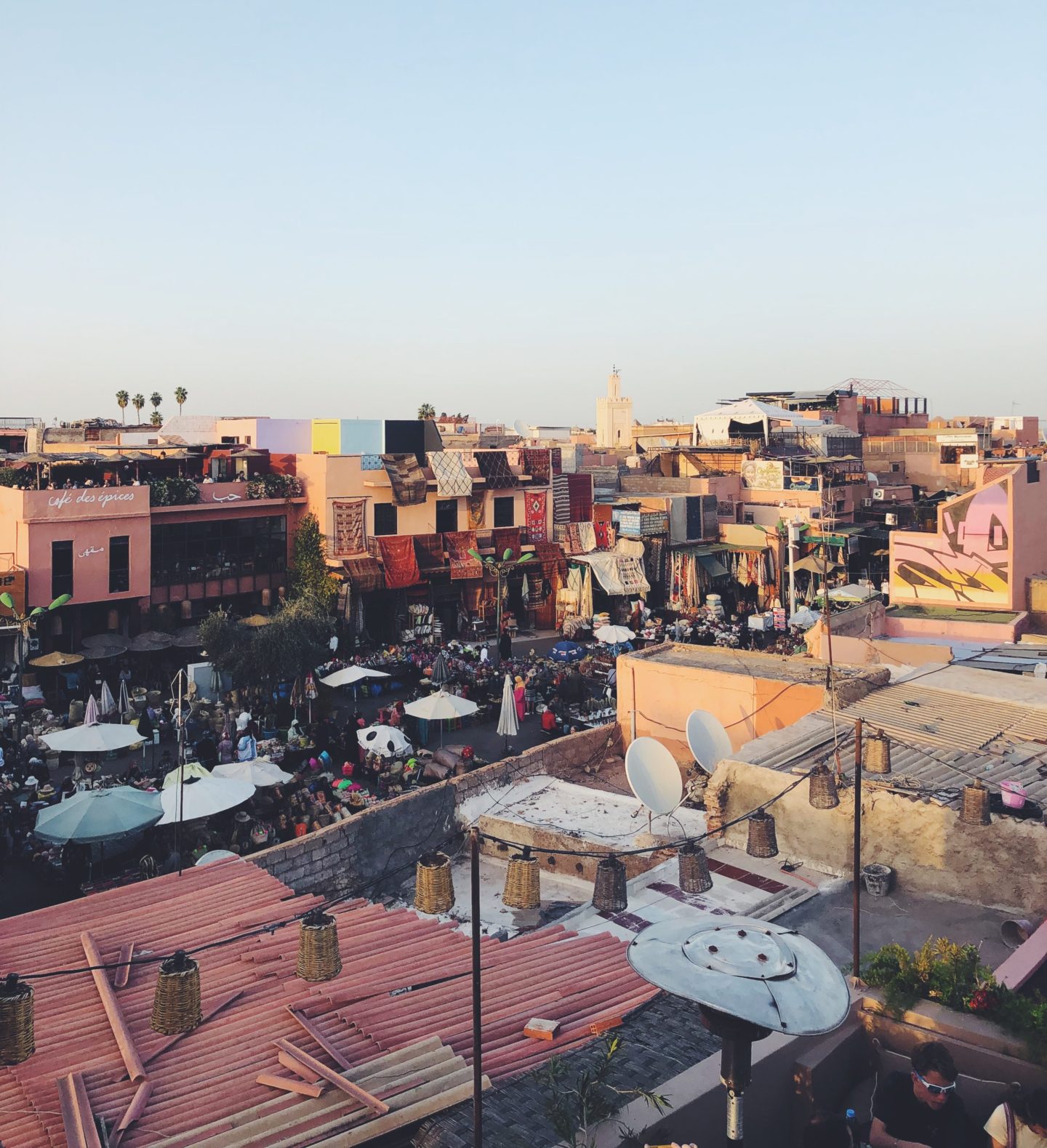 view of souks in Marrakesh Morocco