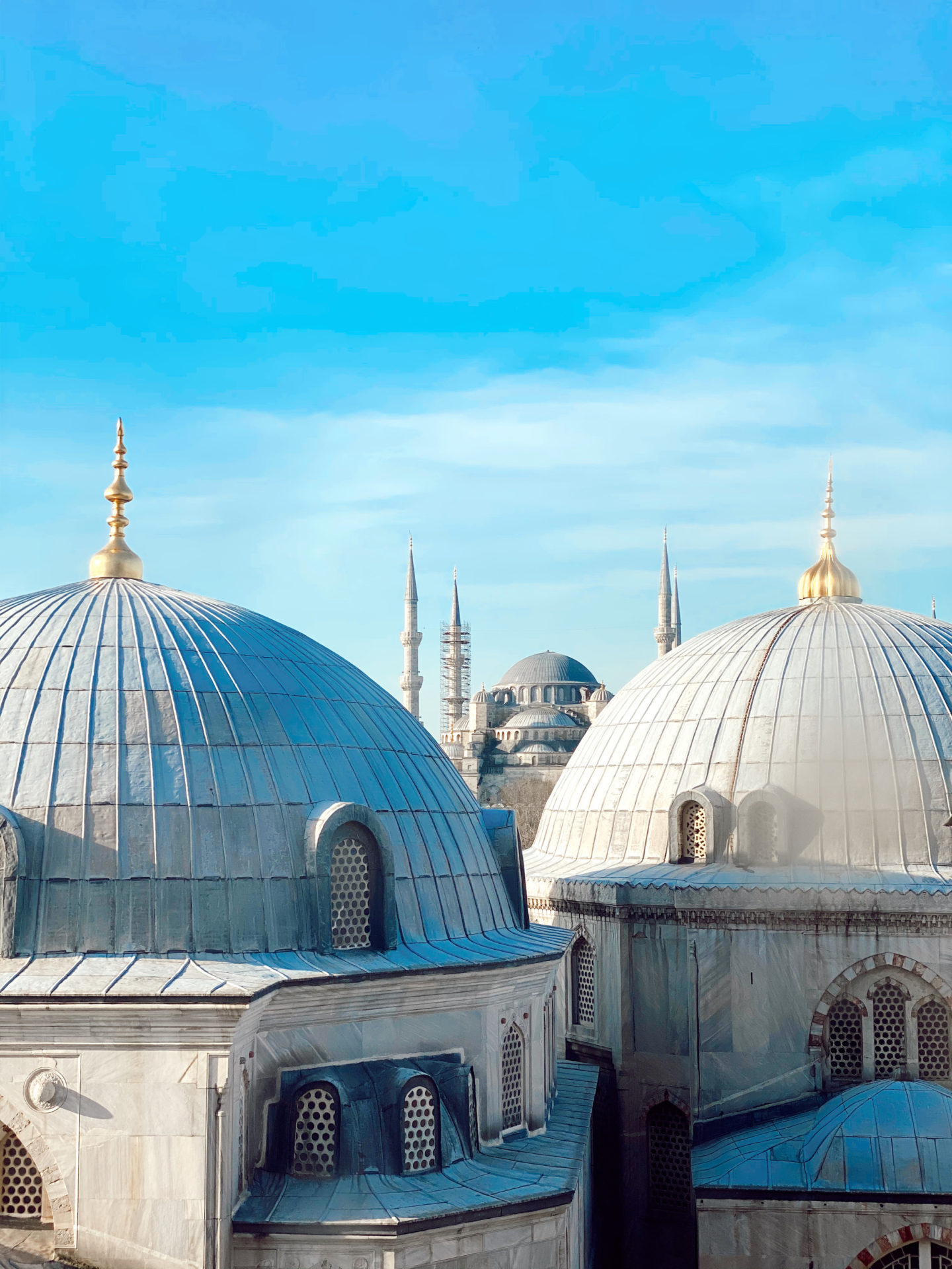 view of the blue mosque from hagia sophia in instabul turkey